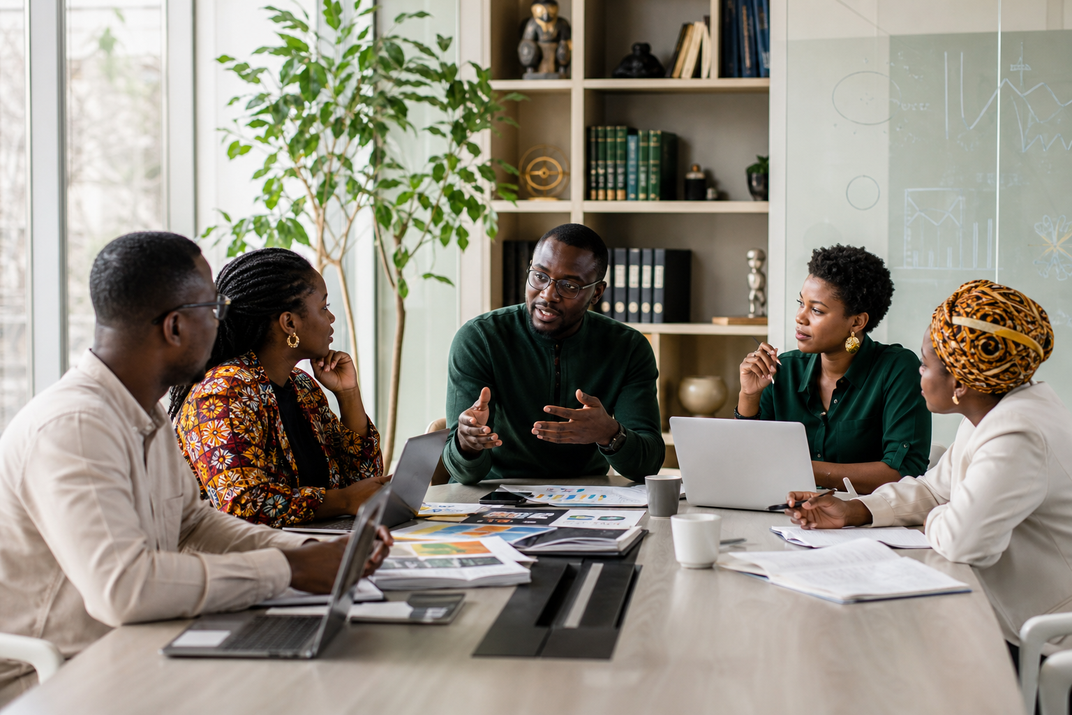 African academics collaborating in a research center