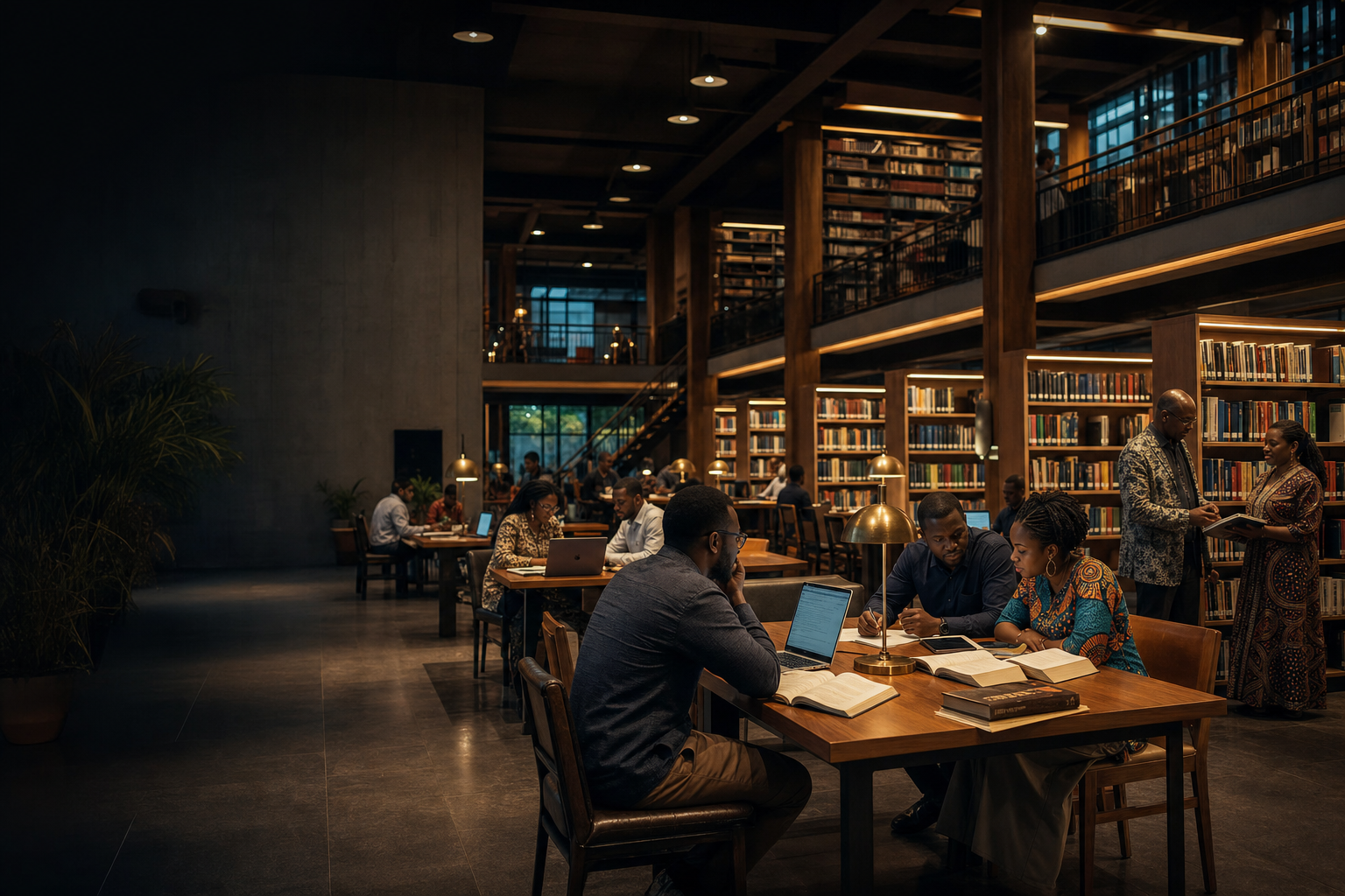 University library with researchers at work